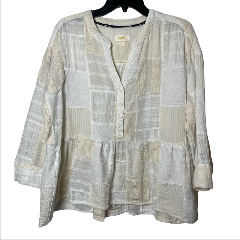 Anthro Maeve Patchwork Boho Blouse Button Swing C… - image 1